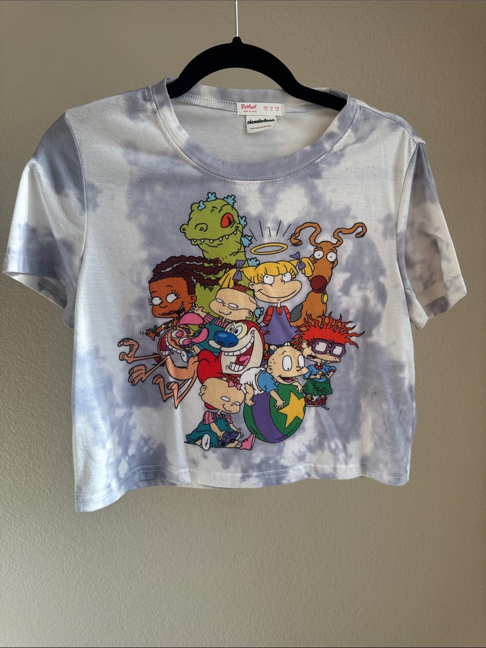 Nickelodeon Rugrats Tie-Dye Crop Tee in Light Gray and White